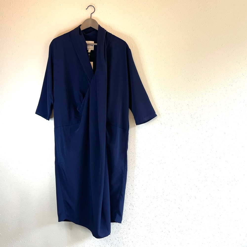 Dubgee by Whoopi Navy Women’s 3/4 Sleeve Overlap Dress Size Medium NWT - Picture 3 of 11